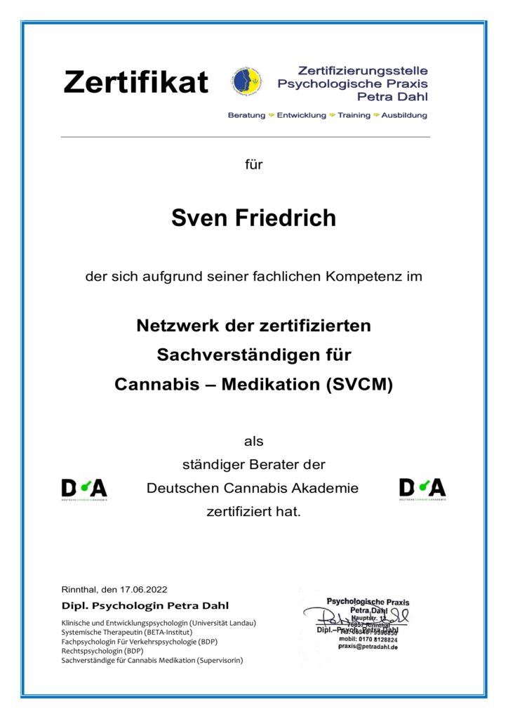 Zertifikat der deutschen Cannabisakademie